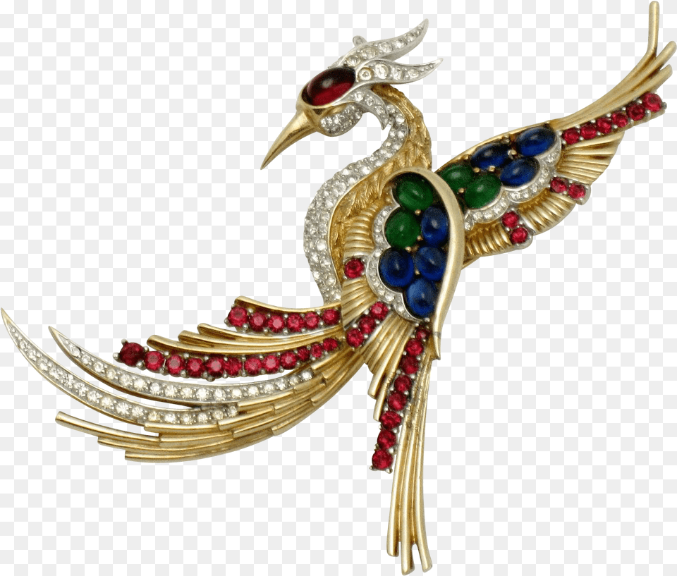 Boucher Vintage Phoenix Bird Rhinestone Cabochon Brooch Peafowl, Accessories, Jewelry Png