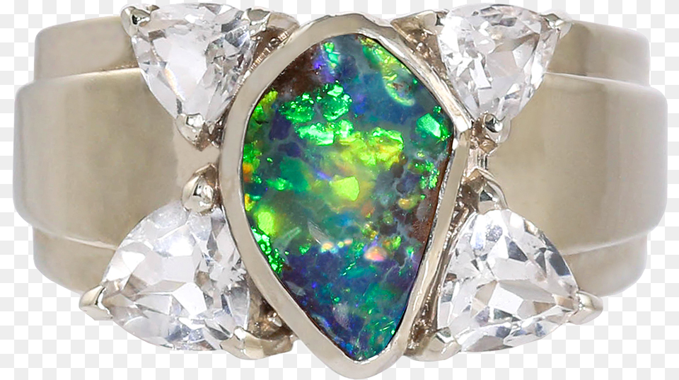 Boulder Opal Amp White Topaz Cluster Ring, Accessories, Gemstone, Jewelry, Ornament Free Png