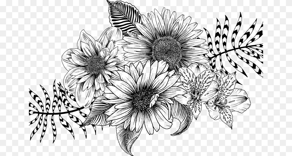 Bouquet Of Flowers Black And White, Gray Png