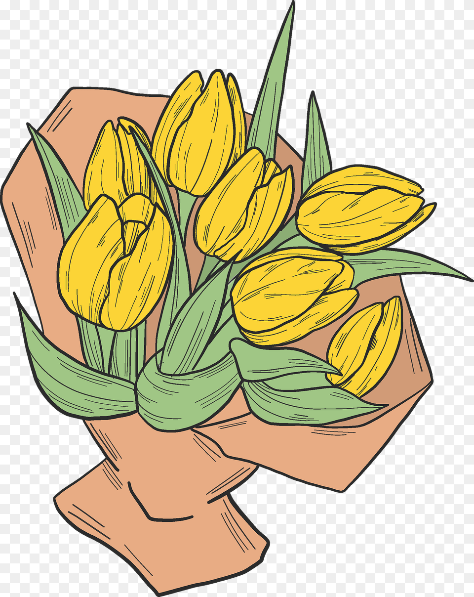 Bouquet Of Yellow Tulips Clipart, Art, Flower, Plant Free Png