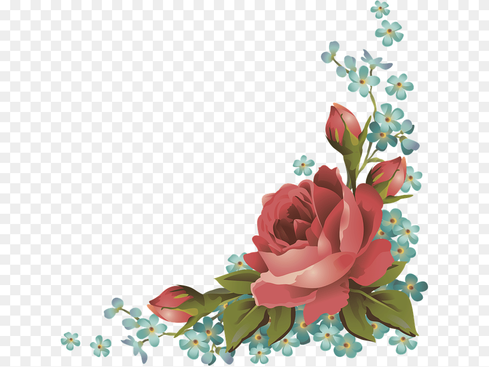 Bouquet Rose Forget Menot Image On Pixabay Frame Corner Flower Border, Art, Floral Design, Graphics, Pattern Png