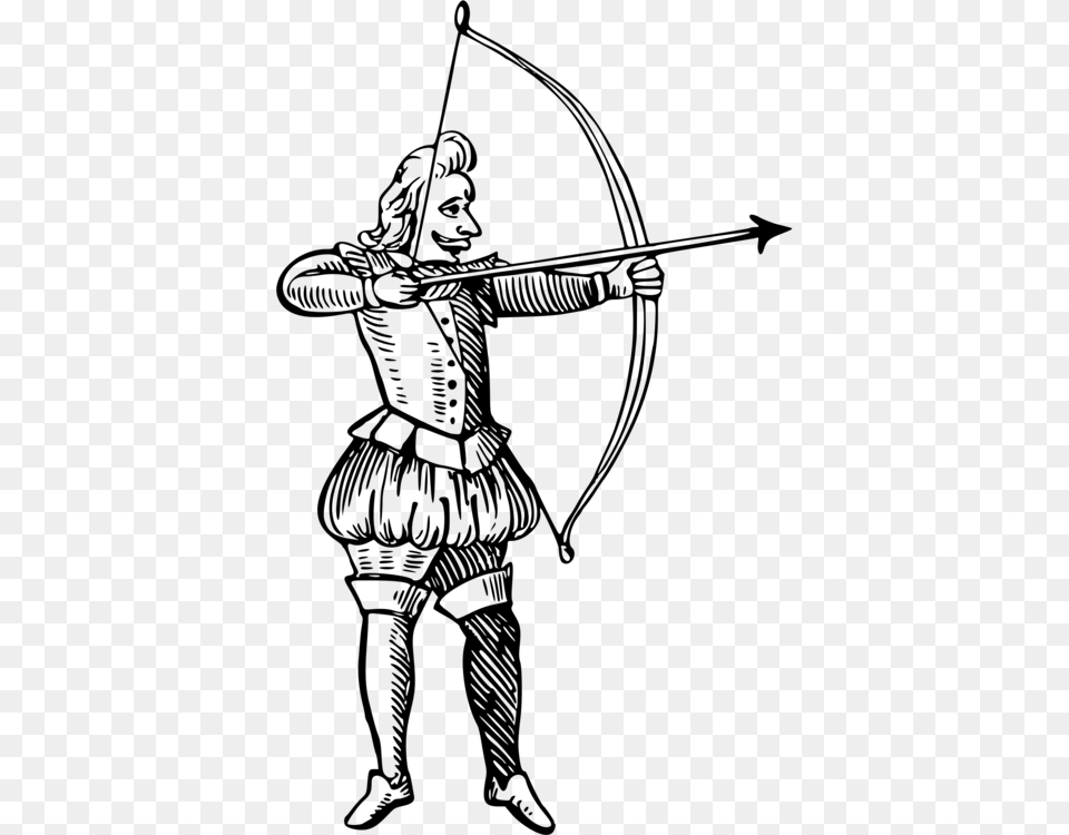 Bow And Arrow Archery Drawing Hunting Bow And Arrow Drawing, Gray Free Png Download