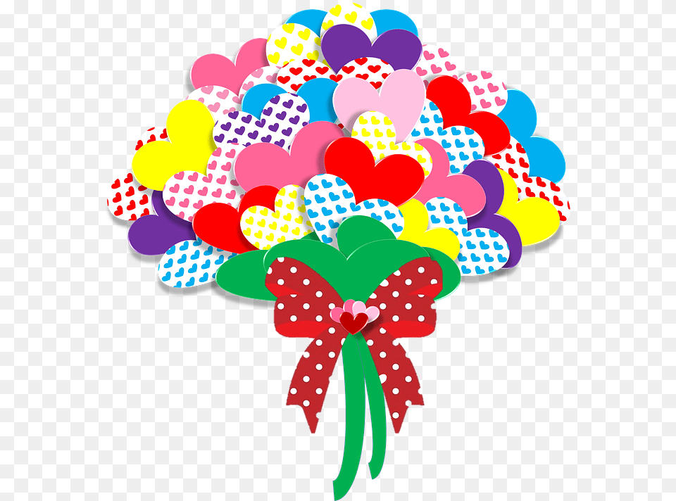 Bow Bouquet Red Heart Flowers Valentine Happy Birthday June 29, Balloon, Pattern Png Image