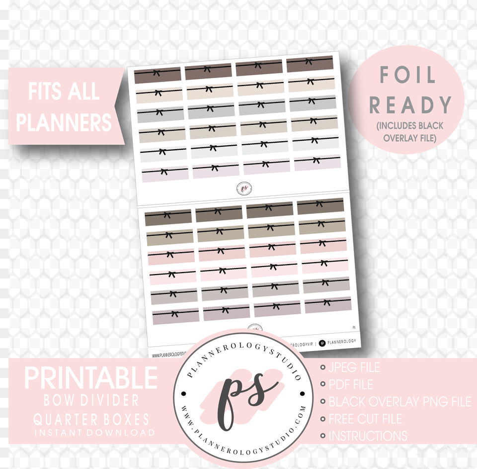 Bow Icon Divider Quarter Boxes Digital Printable Planner Kawaii Printable Planner Stickers, Advertisement, Page, Text, Poster Free Png Download