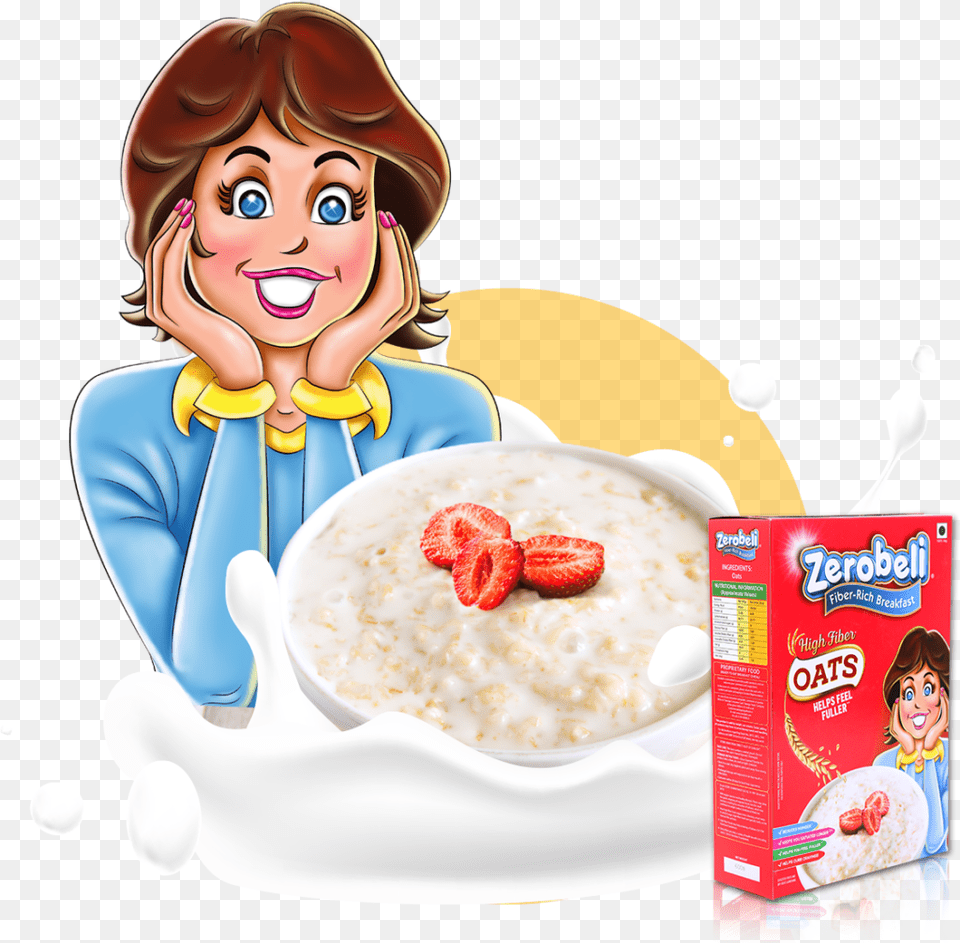 Bowl Clipart Porridge Oats Oatmeal For Breakfast Cartoon, Food, Face, Head, Person Png Image