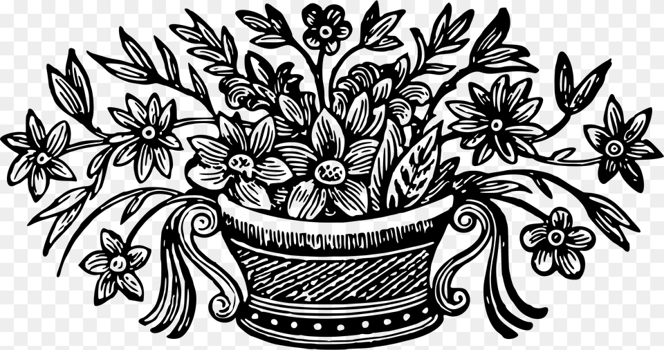 Bowl Of Flowers Clip Arts Bowl Of Flowers Black And White Clipart, Gray Free Transparent Png