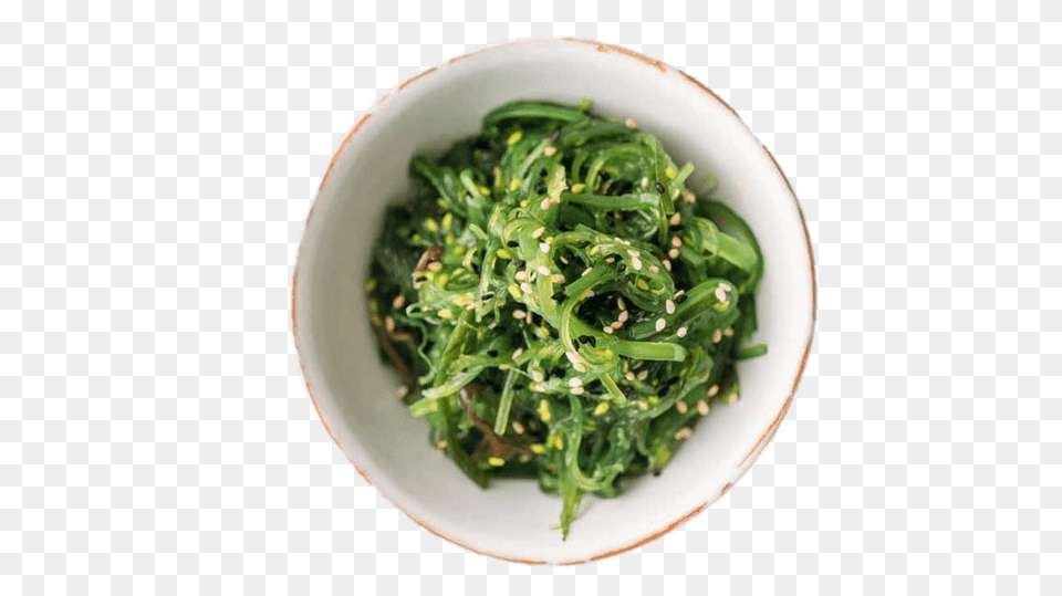 Bowl Of Seaweed With Sesame Seeds, Plate, Food, Seasoning Png Image