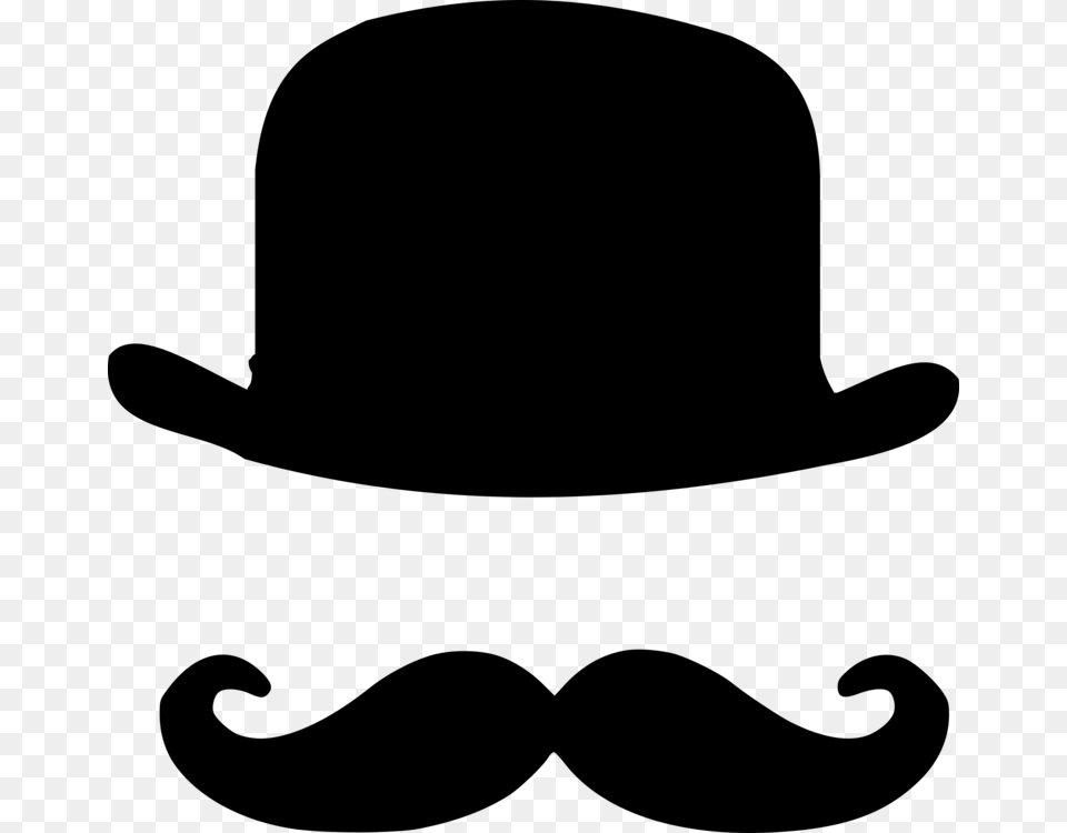 Bowler Hat Handlebar Moustache Top Hat, Gray Free Png Download
