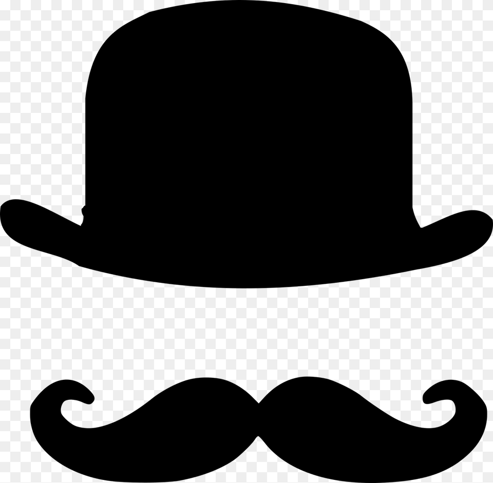 Bowler Hat Handlebar Moustache Top Hat Cc0 Hat And Mustache Clipart, Gray Free Transparent Png