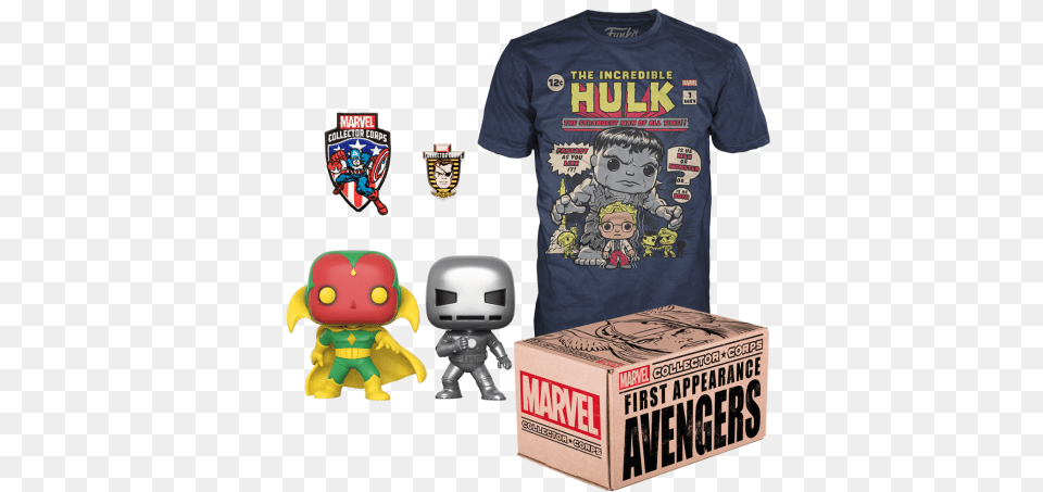 Box Funko First Appearance Avengers, Clothing, T-shirt, Baby, Person Free Png Download