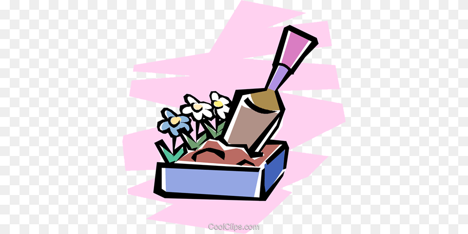Box Of Flowers And Gardening Tools Royalty Vector Clip Art, Brush, Device, Tool, Bulldozer Png Image