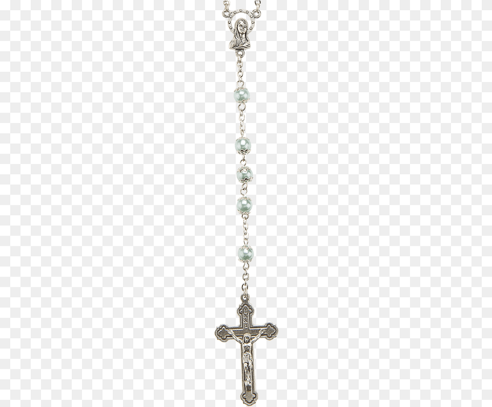 Boxed Rosary 6mm Blue Beads Amp Silver Cross 19 Blue Rosary Transparent, Sword, Symbol, Weapon, Accessories Png Image
