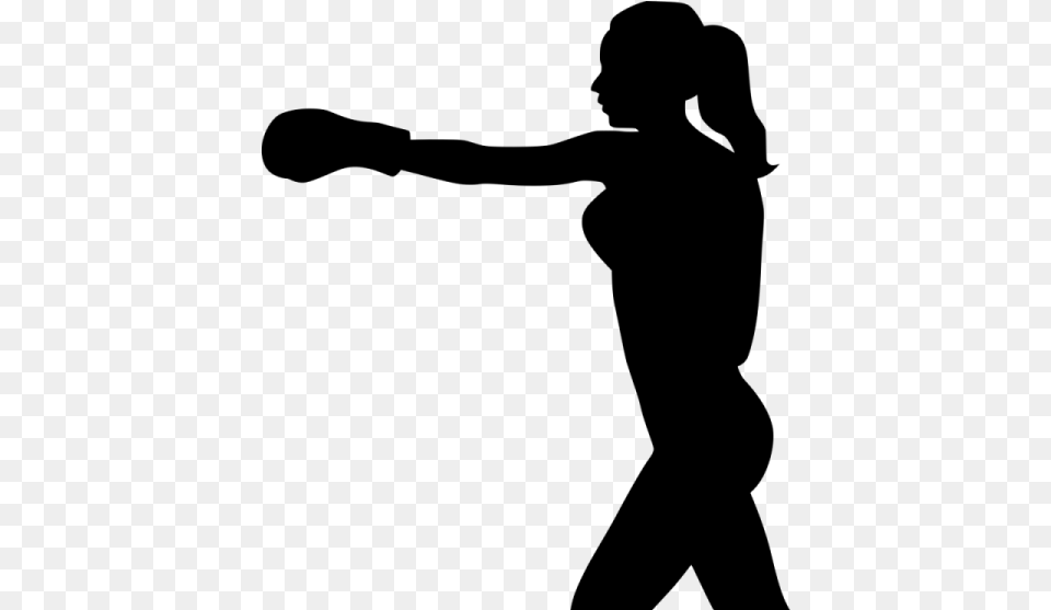 Boxing Girl Silhouette, Gray Png Image