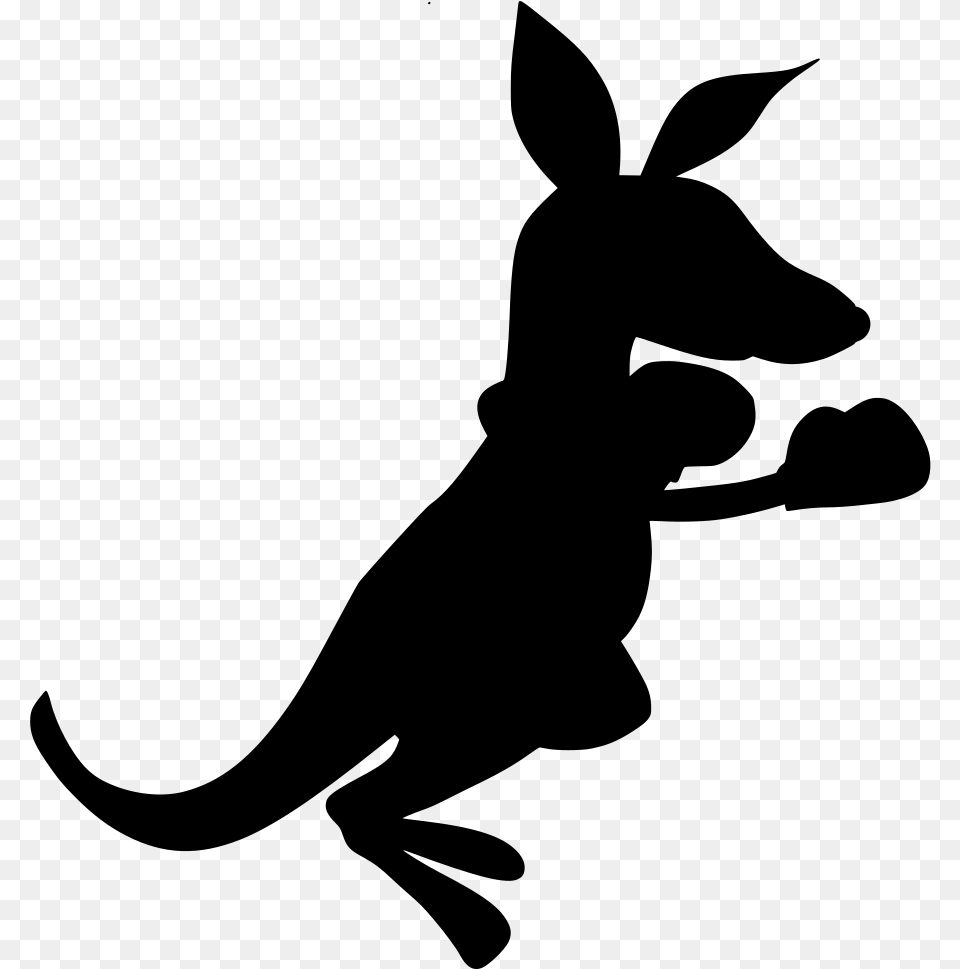 Boxing Kangaroo Animated Clipart, Gray Png
