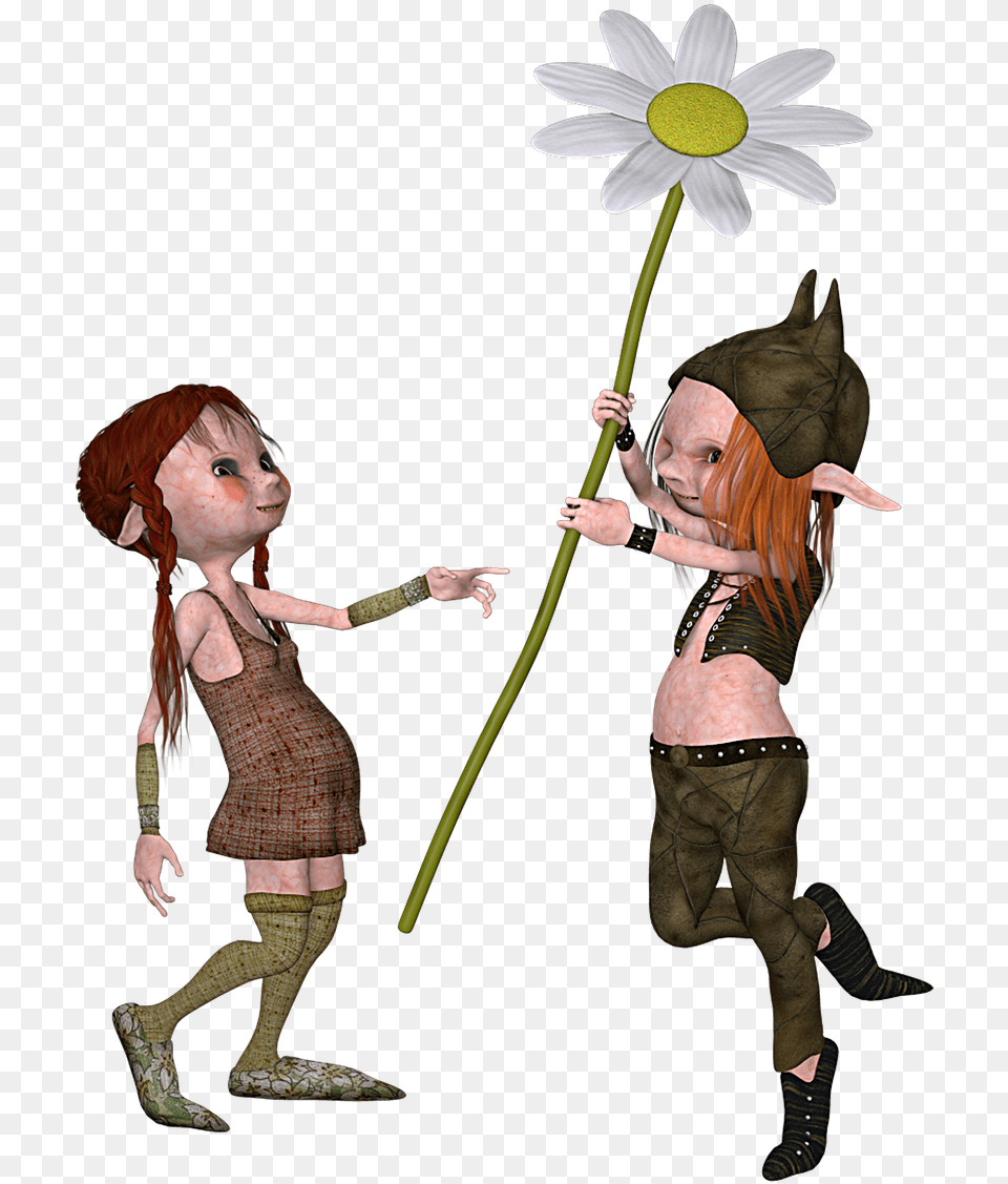 Boy And Girl Elf Flower Free Photo Beautiful Vintage Josip Cliparts, Plant, Daisy, Person, Child Png