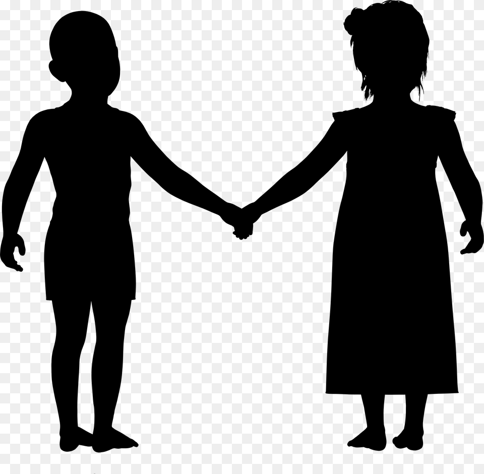 Boy And Girl Holding Hands Silhouette, Gray Png Image