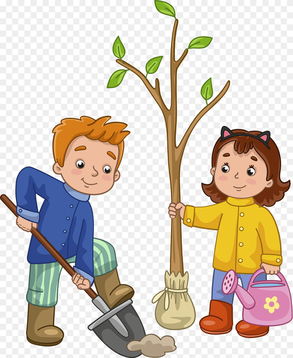 Boy And Girl Planting A Tree Clipart, Cleaning, Person, Baby, Face Free Transparent Png
