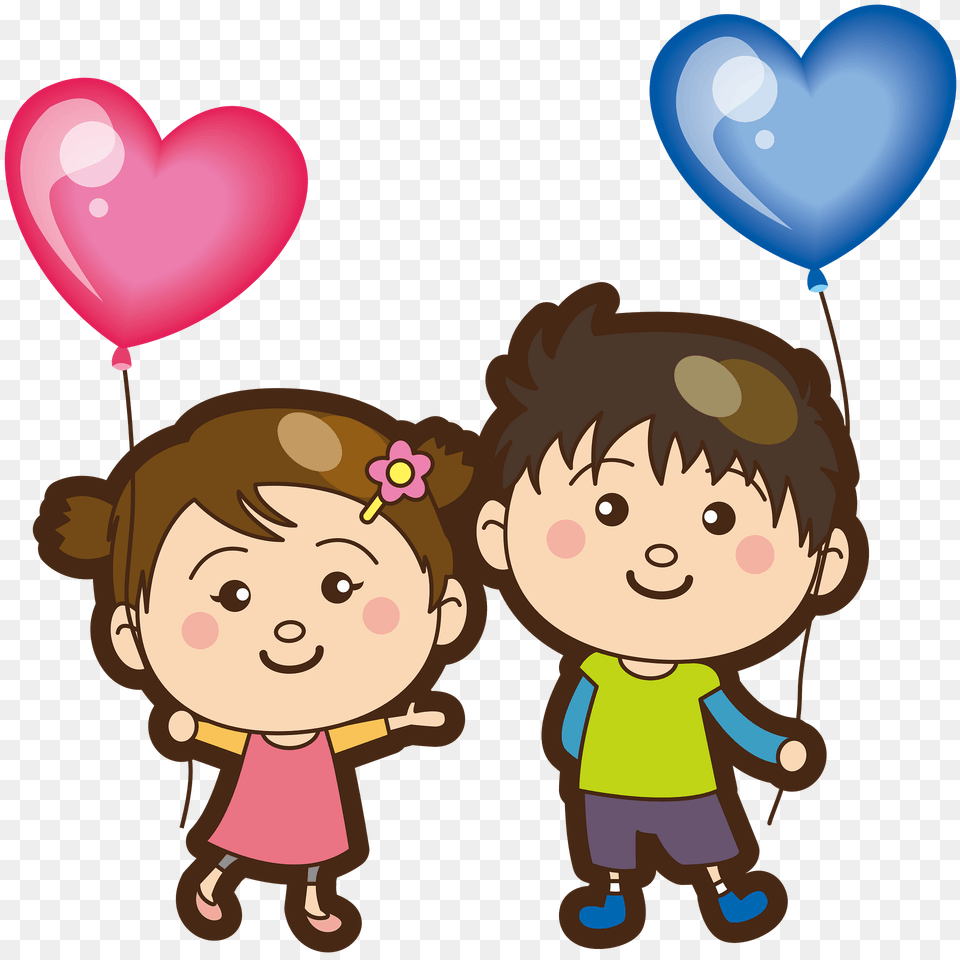 Boy And Girl With Heart Balloons Clipart, Balloon, Baby, Person, Face Free Png Download