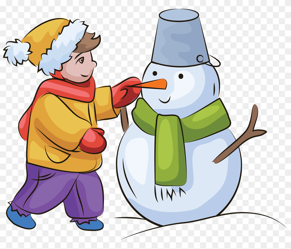Boy Building Snowman Clipart, Nature, Outdoors, Winter, Snow Png