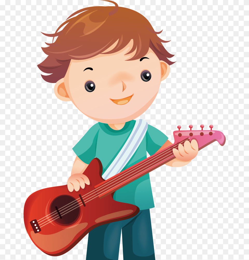 Boy Cartoon Guitar Instrument Musical Un Tocando Un Instrumento, Baby, Person, Musical Instrument, Face Free Png
