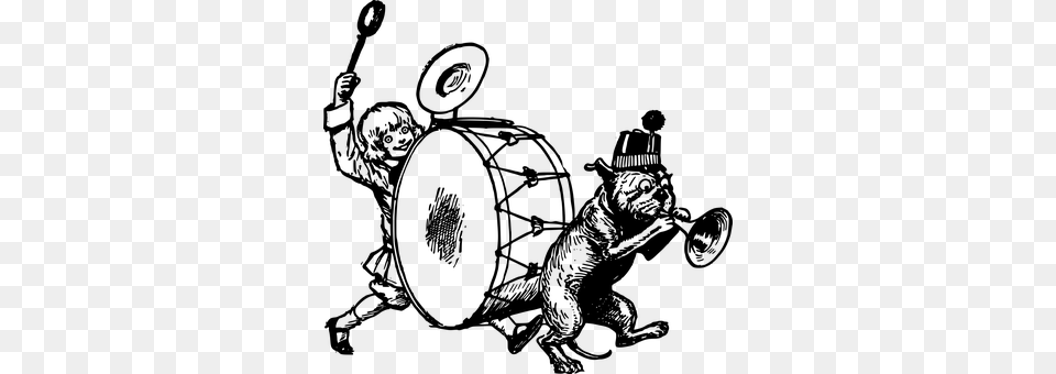 Boy Childhood Dog Drums Friend Fun Horn Ki Music Dog Clip Art, Gray Free Png Download
