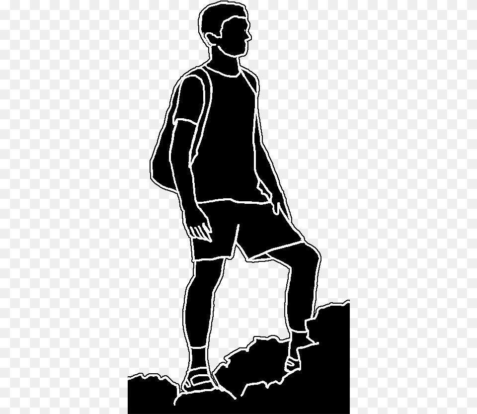 Boy Climbing Mountain White Line Silhouette, Stencil, Clothing, Shorts, Person Free Png Download