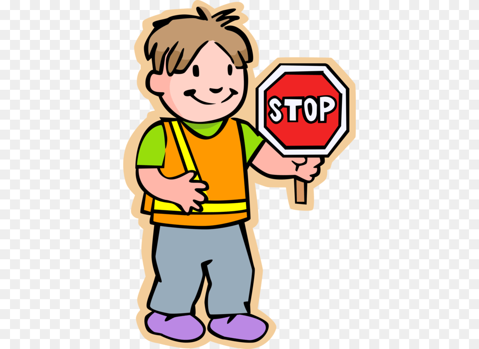 Boy Crossing Guard With Stop Sign Royalty Vector Crossing Guard Clipart, Symbol, Road Sign, Baby, Person Free Png Download