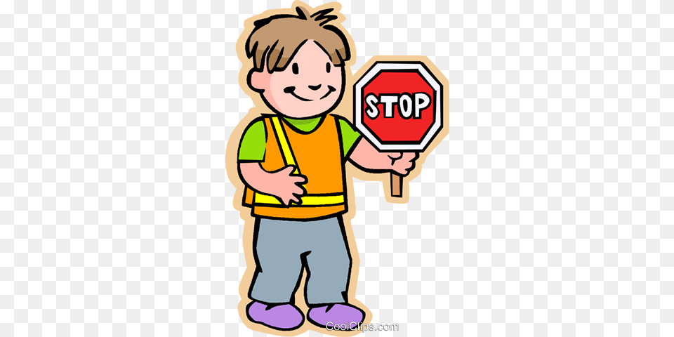 Boy Crossing Guard With Stop Sign Royalty Vector Clip Art, Symbol, Baby, Person, Road Sign Free Png