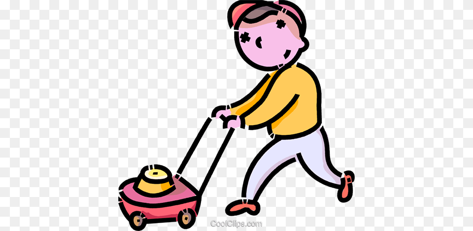 Boy Cutting The Grass Royalty Vector Clip Art Illustration, Lawn, Plant, Device, Lawn Mower Free Png Download