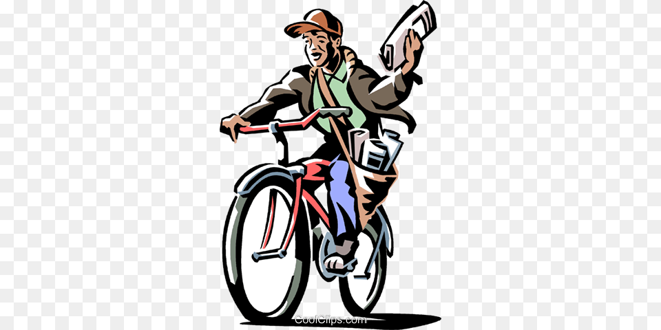 Boy Delivering A Newspaper On His Bike Royalty Vector Clip, Person, Bicycle, Transportation, Sport Free Png