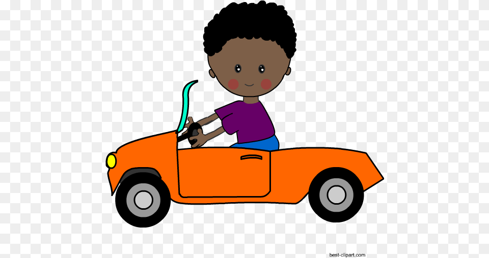 Boy Driving An Orange Car Free Clip Art Orange Car Clipart, Baby, Person, Face, Head Png Image