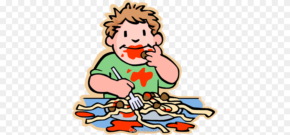 Boy Eating Spaghetti And Meat Balls Royalty Vector Eating, Cutlery, Fork, Baby, Face Free Transparent Png