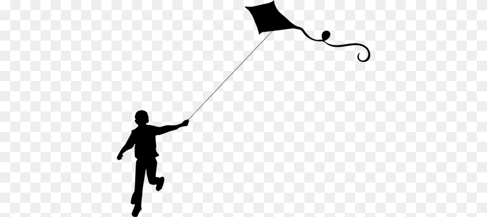 Boy Flying Kite, Gray Free Png