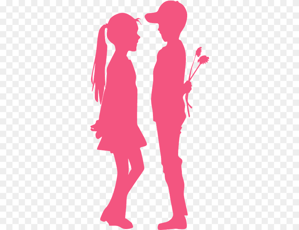 Boy Giving Flowers To Girl, Silhouette, Adult, Person, Woman Png Image