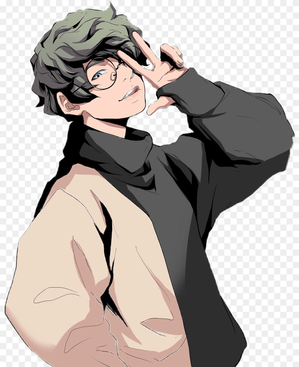 Boy Green Anime Guy Glasses Anime Boy With Glasses, Publication, Book, Comics, Person Free Png