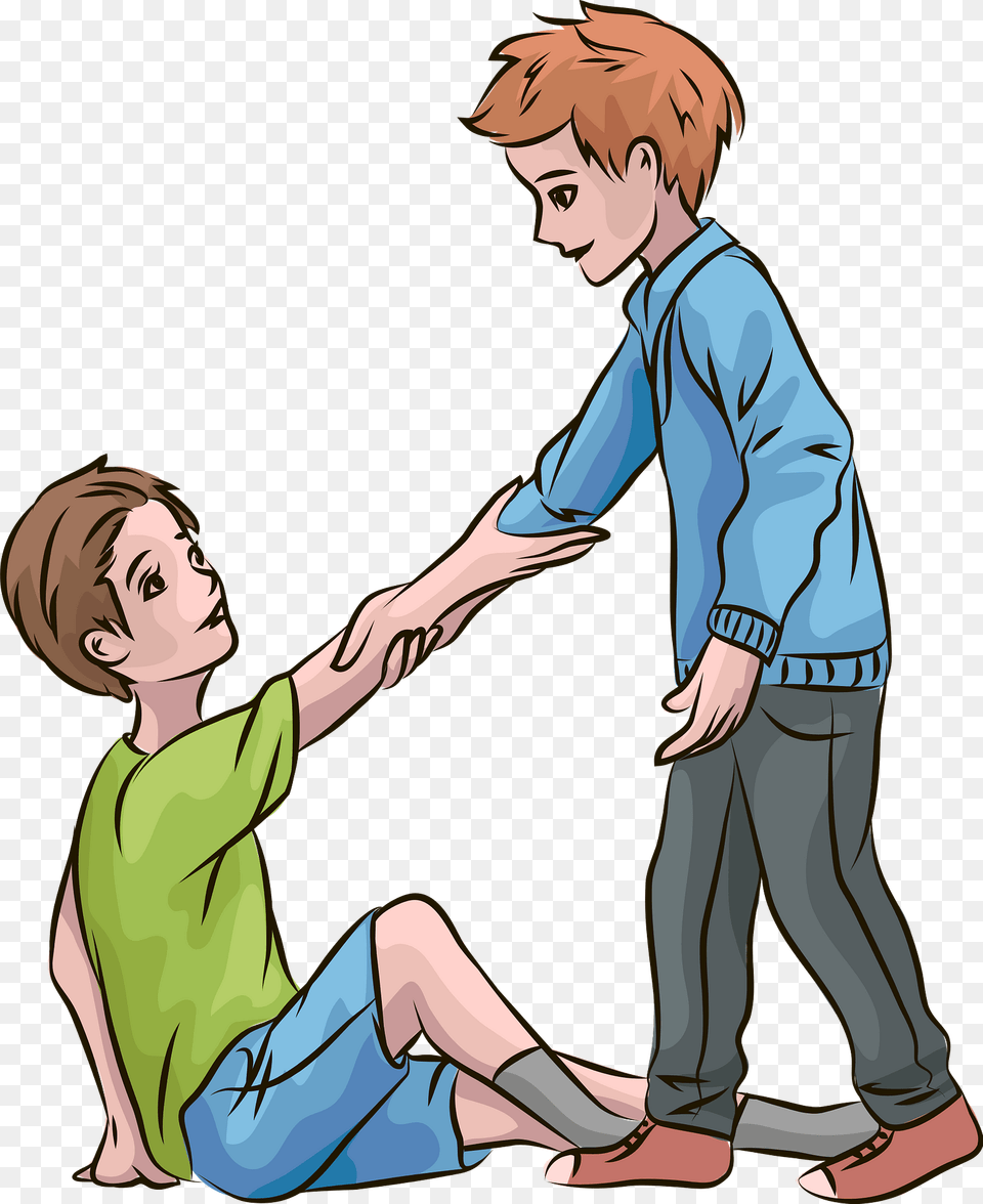 Boy Helping Other Boy To Stand Up Clipart, Book, Publication, Comics, Adult Free Png