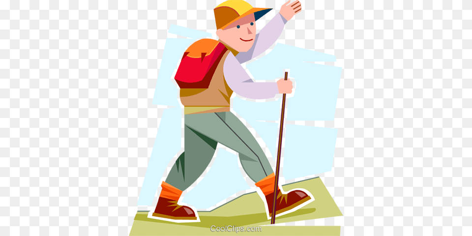 Boy Hiking Royalty Free Vector Clip Art Illustration, Person, Walking, Cleaning, People Png