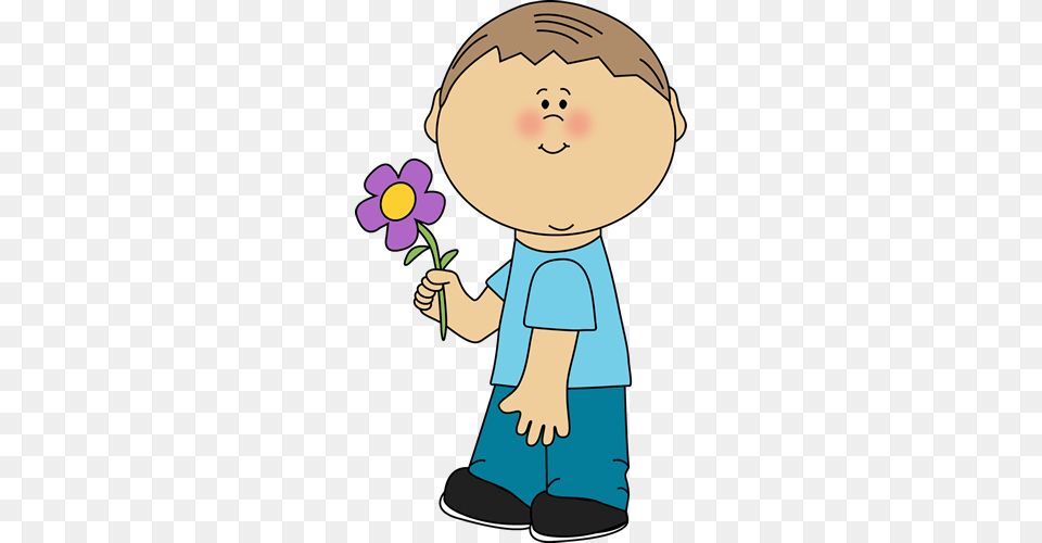Boy Holding A Flower Clip Art Boy With Flower Clipart, Face, Head, Person, Smelling Png Image