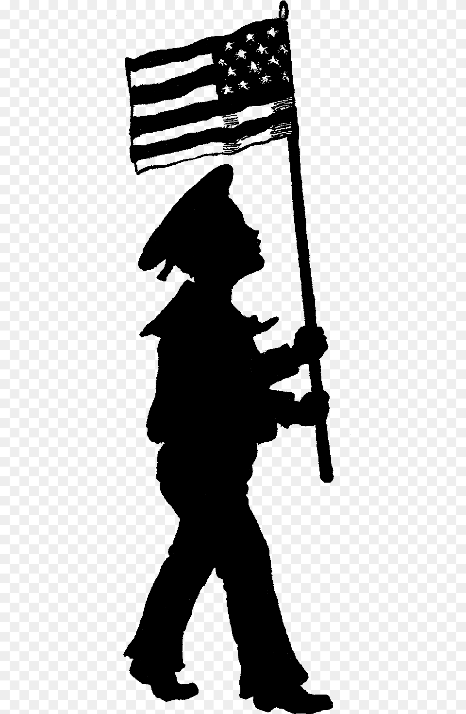 Boy Holding American Flag Silhouette Digital Stamp, People, Person Free Png