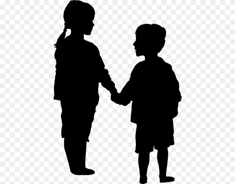 Boy Holding Hands Silhouette, Gray Free Transparent Png