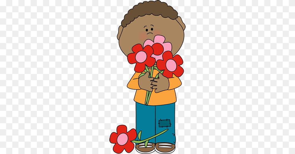 Boy Holding Valentine Bouquet Clip Art, Face, Head, Person, Smelling Free Png