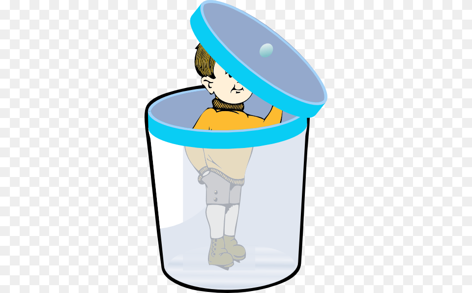 Boy In A Bin With Lid Clip Art, Person, Face, Head, Bucket Png Image