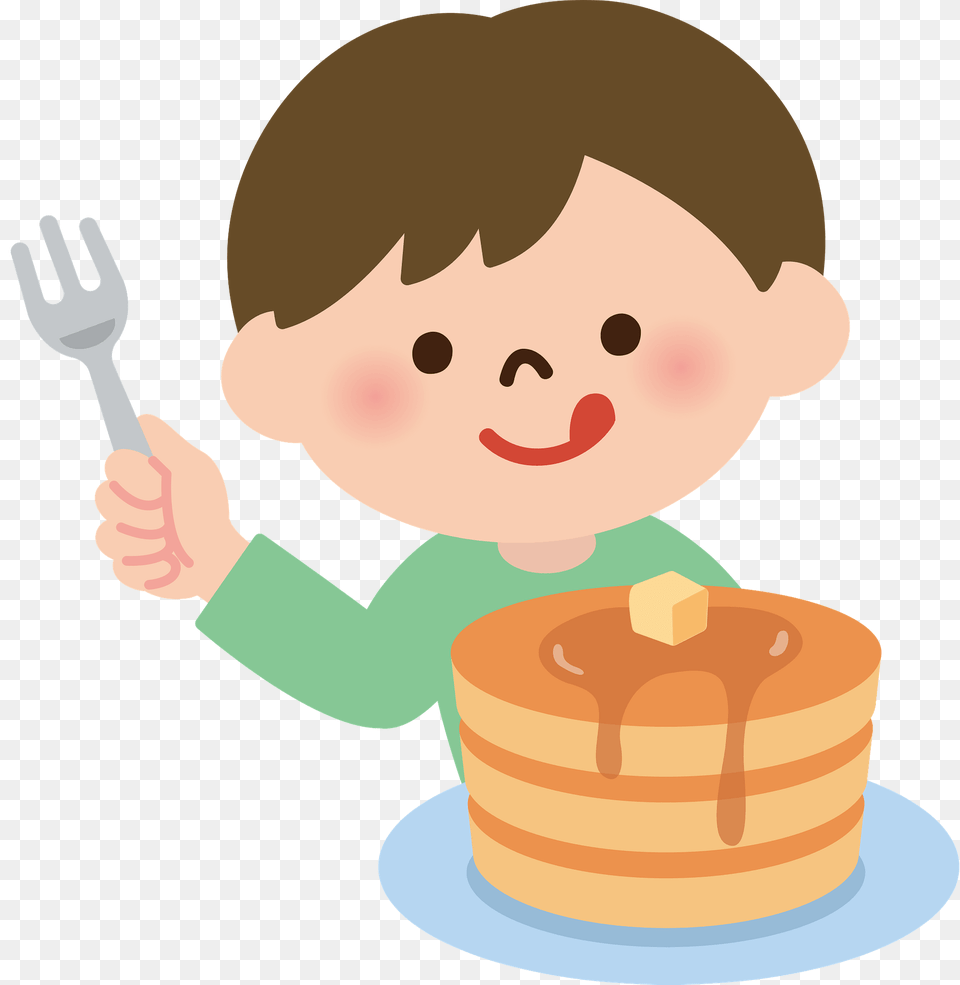 Boy Is Eating Pancakes Clipart, Fork, Cutlery, Baby, Person Free Png Download