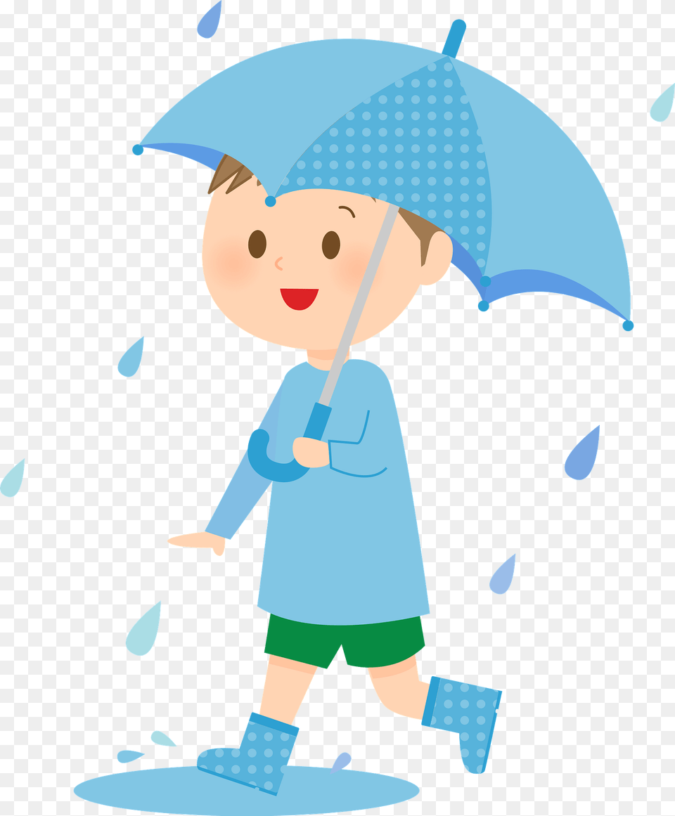 Boy Is Under An Umbrella In The Rain Clipart, Clothing, Coat, Baby, Person Free Png