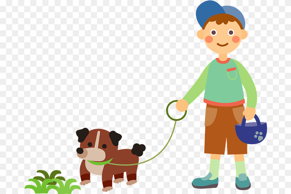 Boy Is Walking His Dog Clipart Transparent Walking With Dog Clipart, Baby, Person, Face, Head Free Png Download