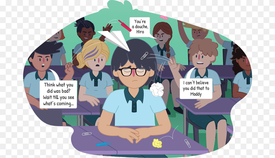 Boy Looking Sad As He Sits At His School Desk While Comics About Bullying, Book, Publication, Baby, Person Free Png Download