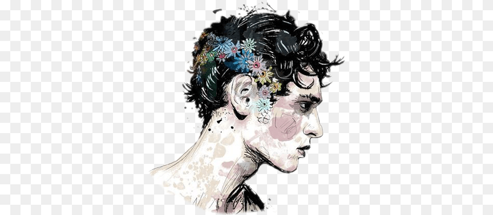 Boy Man Flowers Watercolor Art Paint Sideprofile Profil Watercolor Art Boy, Accessories, Jewelry, Graphics, Earring Png Image