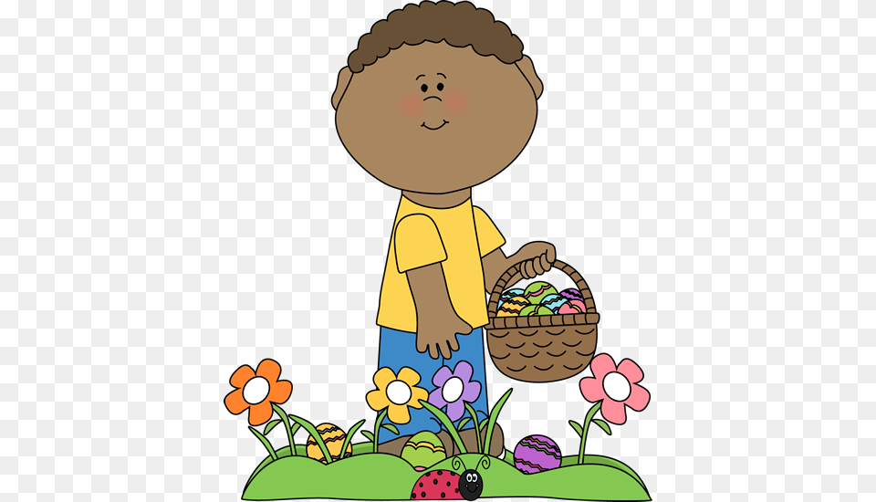 Boy On Easter Egg Hunt School Clipart Egg Hunt, Basket, Person, Baby, Outdoors Free Png Download