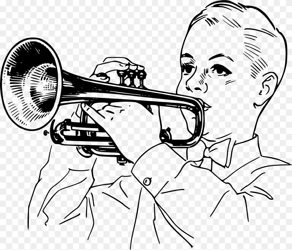 Boy Playing Cornet Clipart, Brass Section, Horn, Trumpet, Musical Instrument Png Image