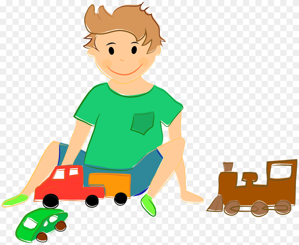 Boy Playing With Toy Cars And Train Clipart, Grass, Lawn, Plant, Baby Png